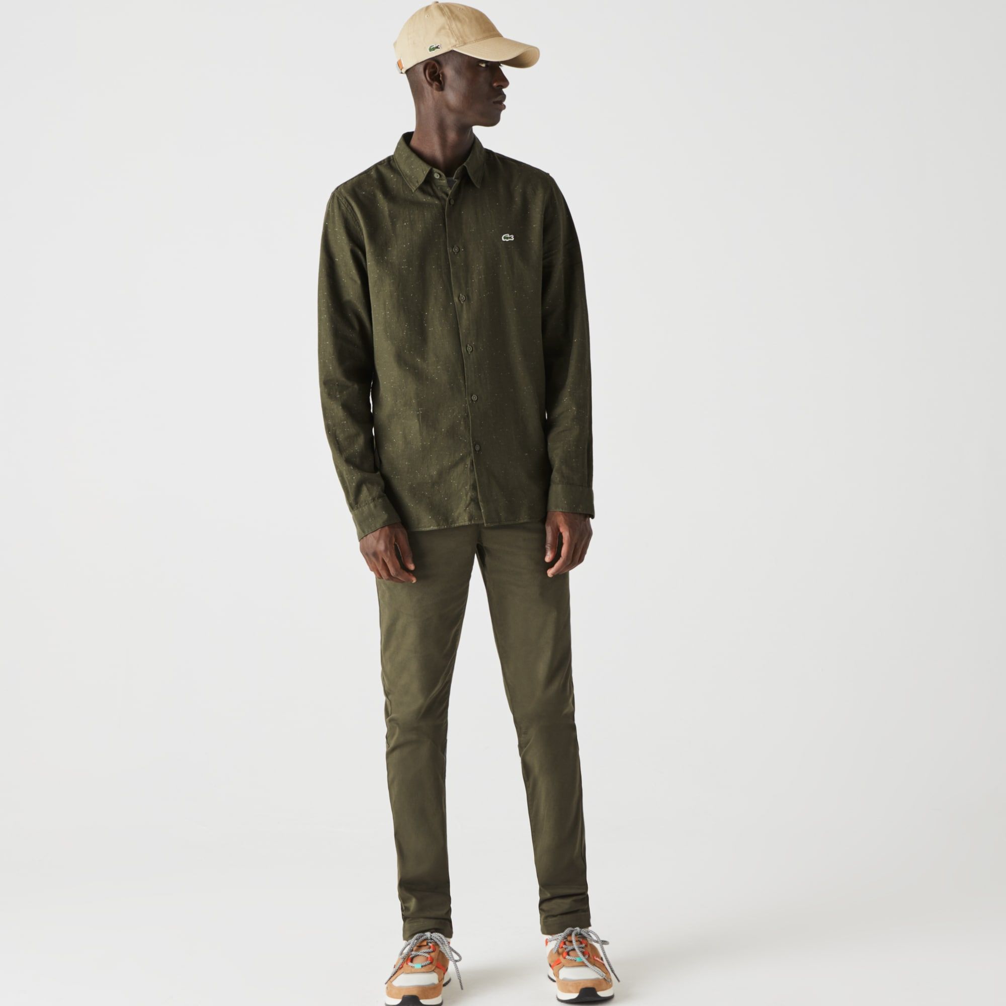  Lacoste Slim Fit Flamed Cotton Shirt - Khaki Green (Slim) 