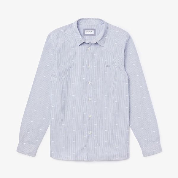  Lacoste Regular Fit Crocodile Print Poplin Shirt - White 