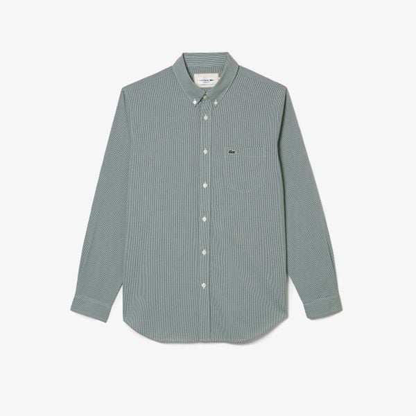  Lacoste Regular Fit Gingham Cotton Poplin Shirt - Green 