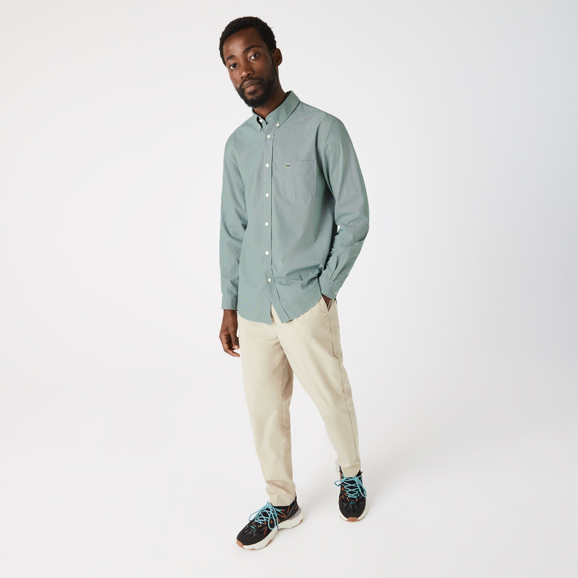  Lacoste Regular Fit Gingham Cotton Poplin Shirt - Green 