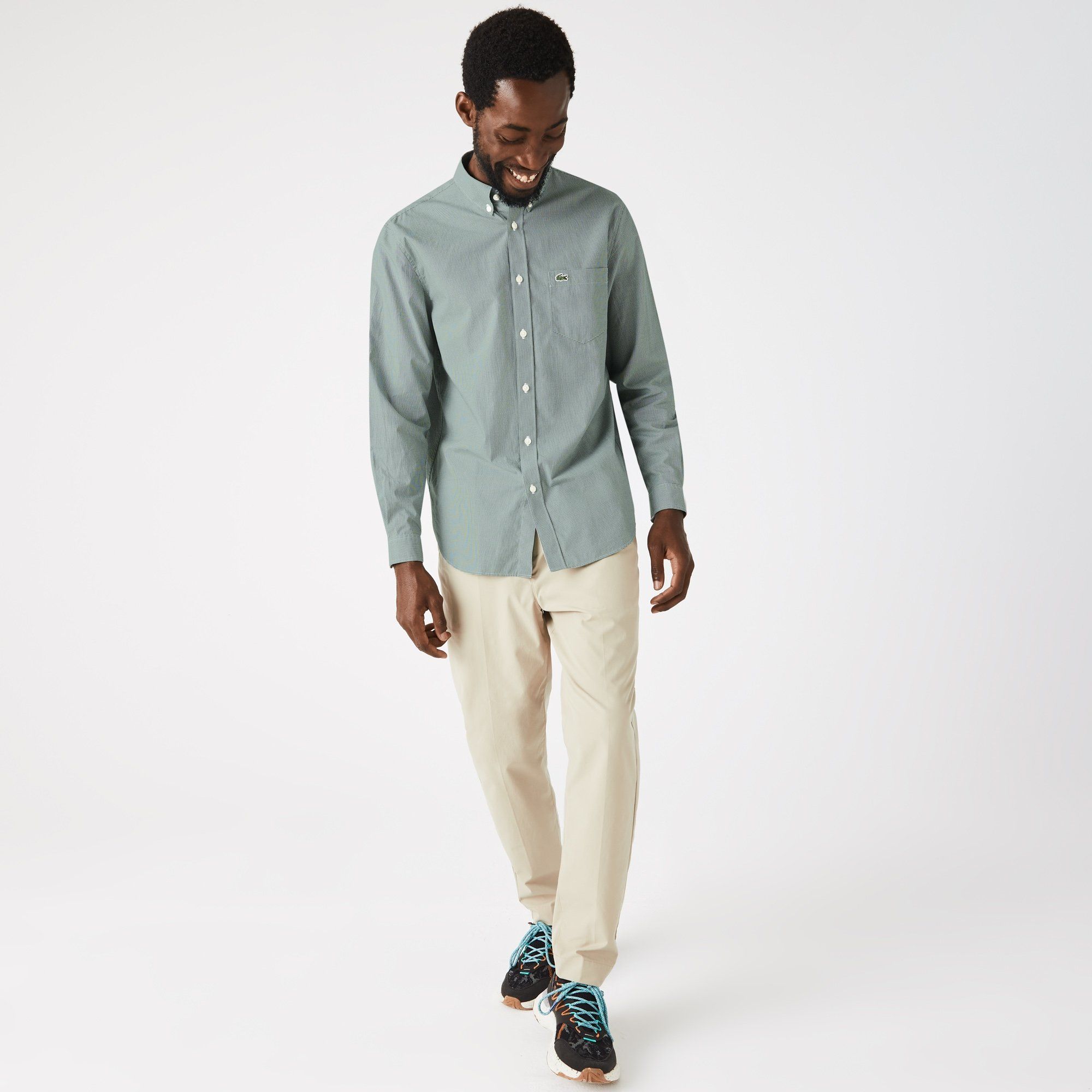  Lacoste Regular Fit Gingham Cotton Poplin Shirt - Green 