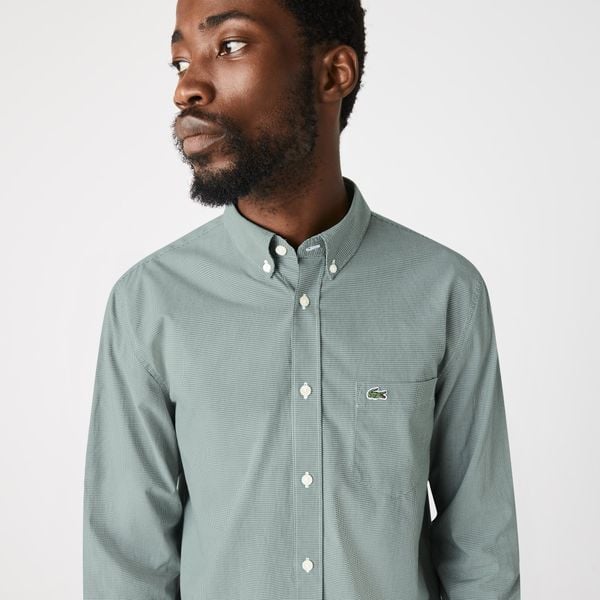  Lacoste Regular Fit Gingham Cotton Poplin Shirt - Green 