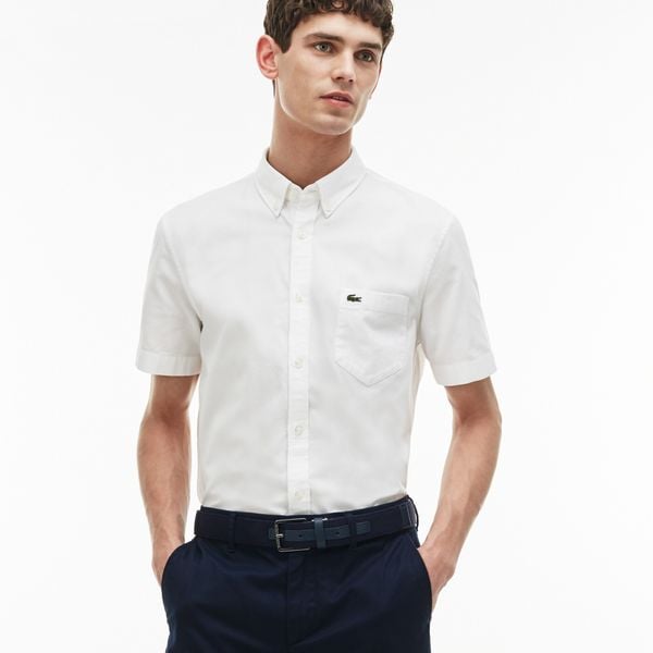  Lacoste Oxford Cotton Shirt Short Sleeves - White (Regular) 