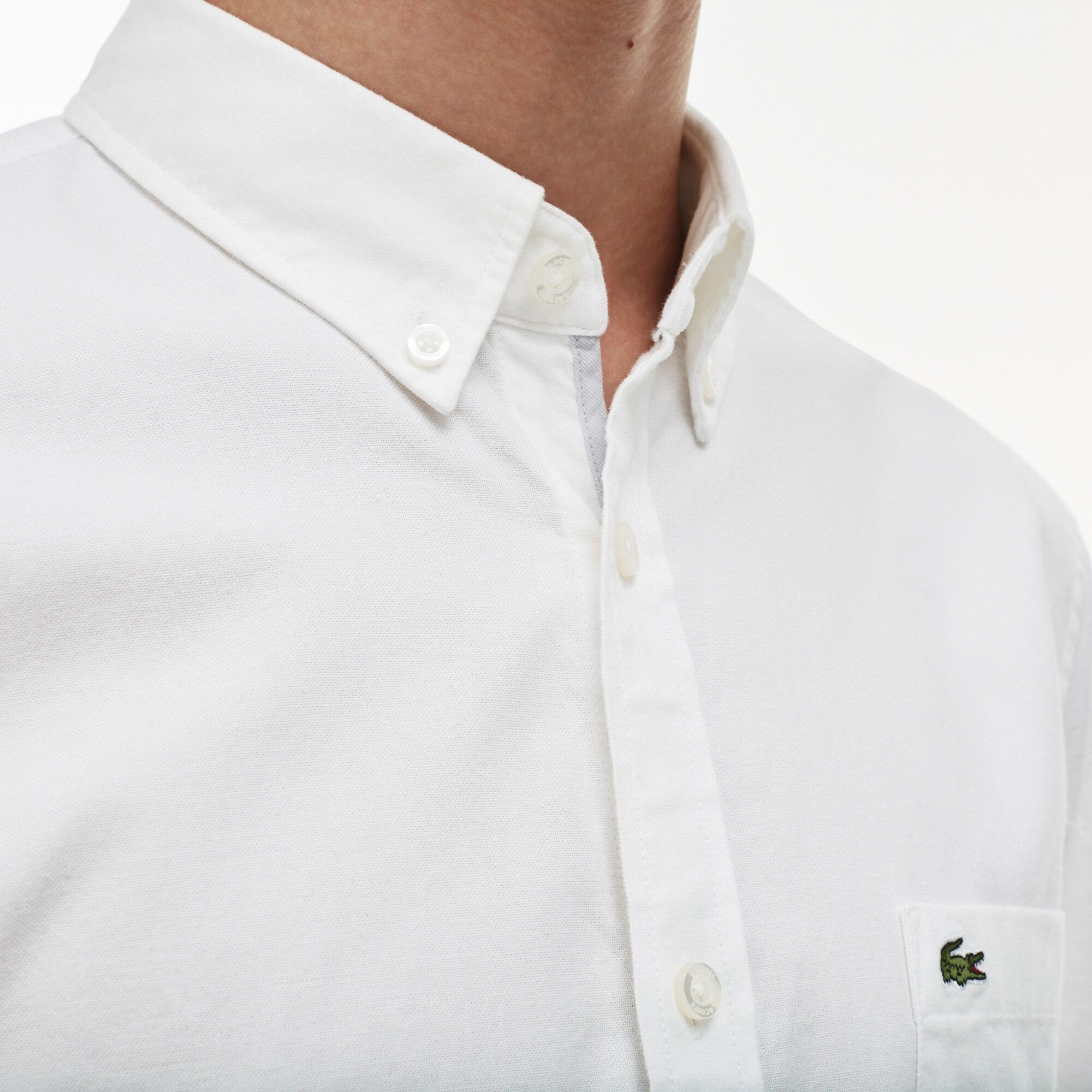  Lacoste Oxford Cotton Shirt Short Sleeves - White (Regular) 