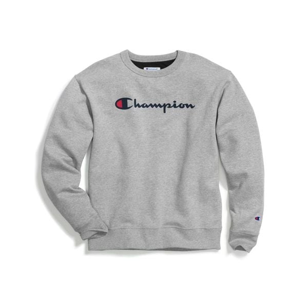  Champion Powerblend Crew Script Logo - Oxford Grey 