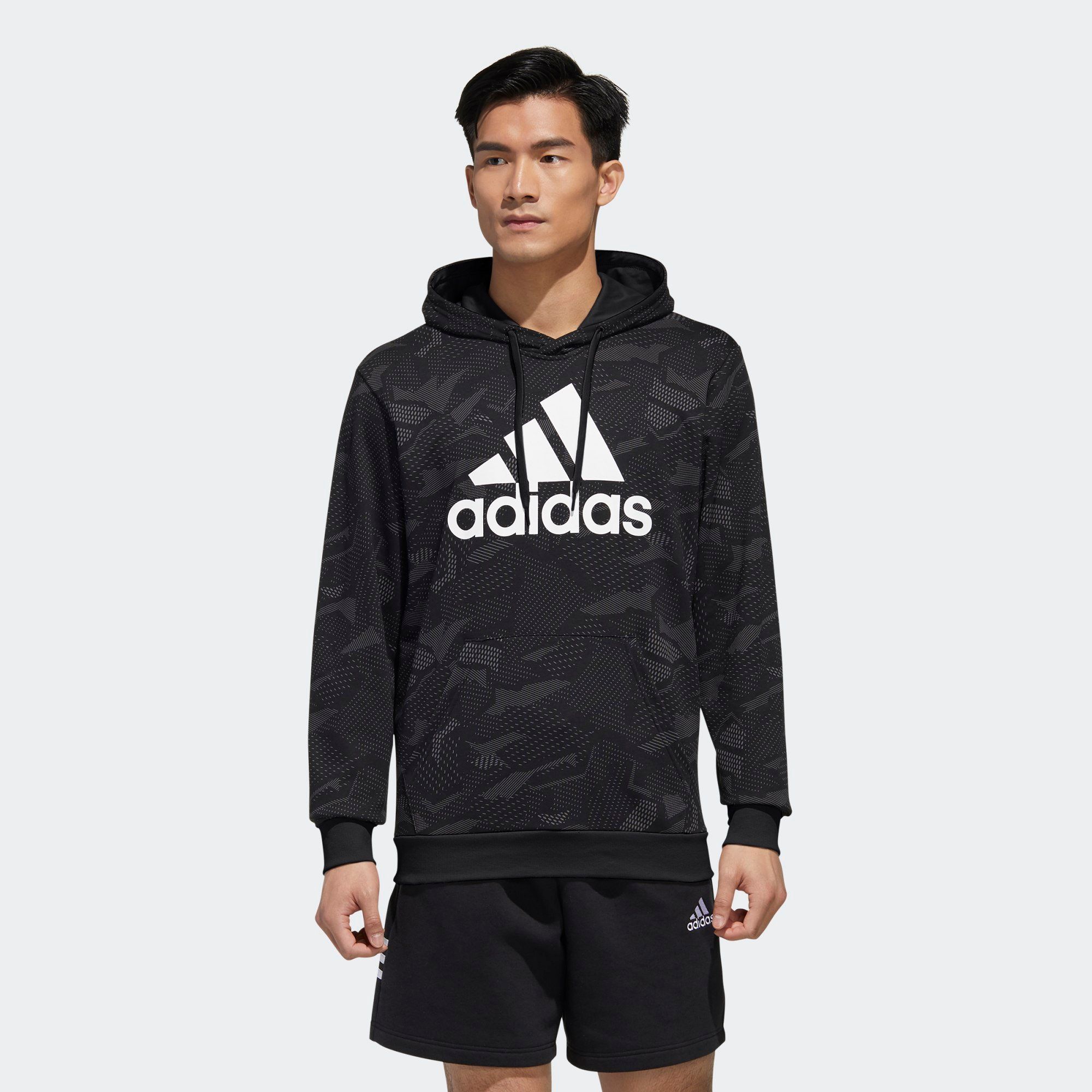  adidas Essentials Allover Print Hoodie - Black 