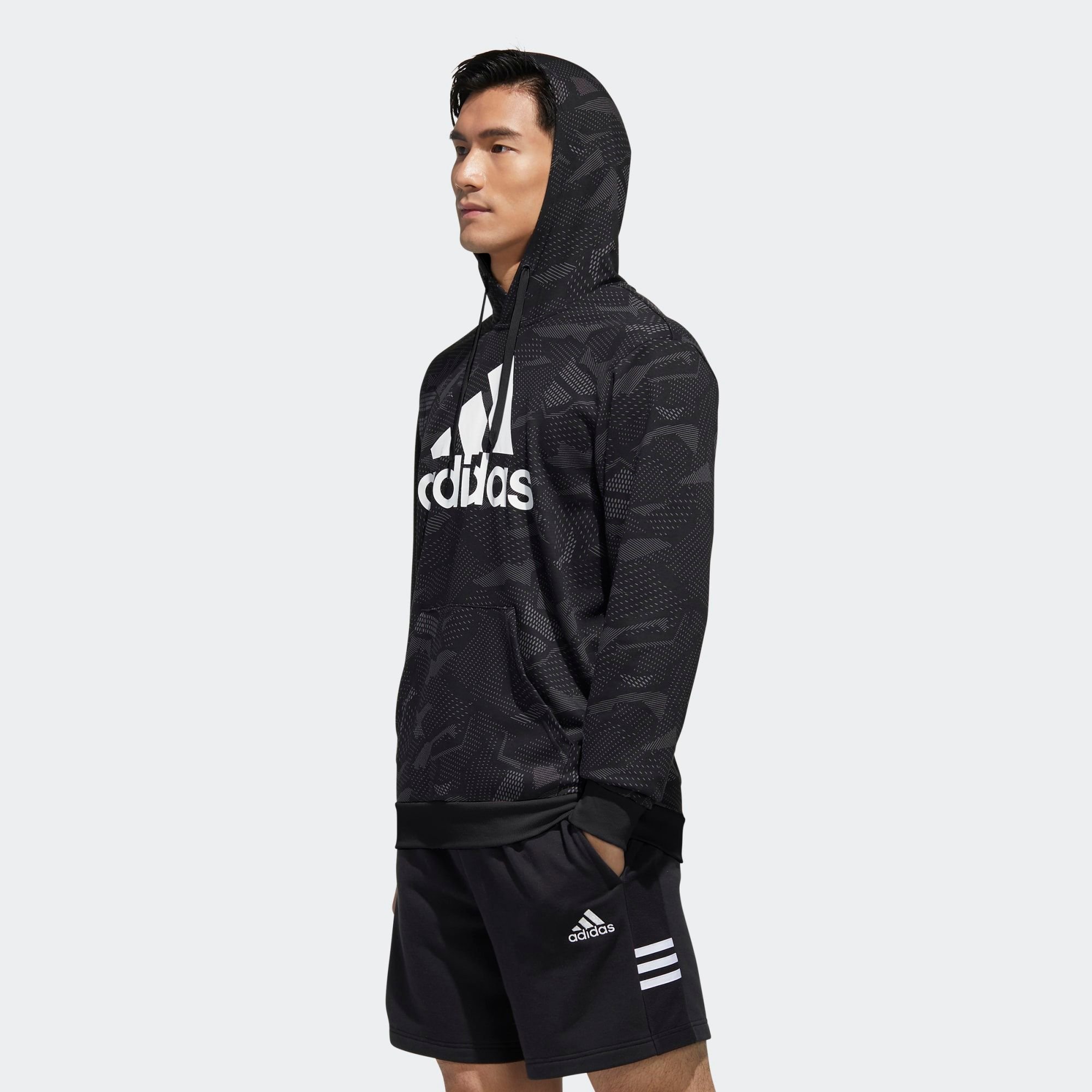  adidas Essentials Allover Print Hoodie - Black 