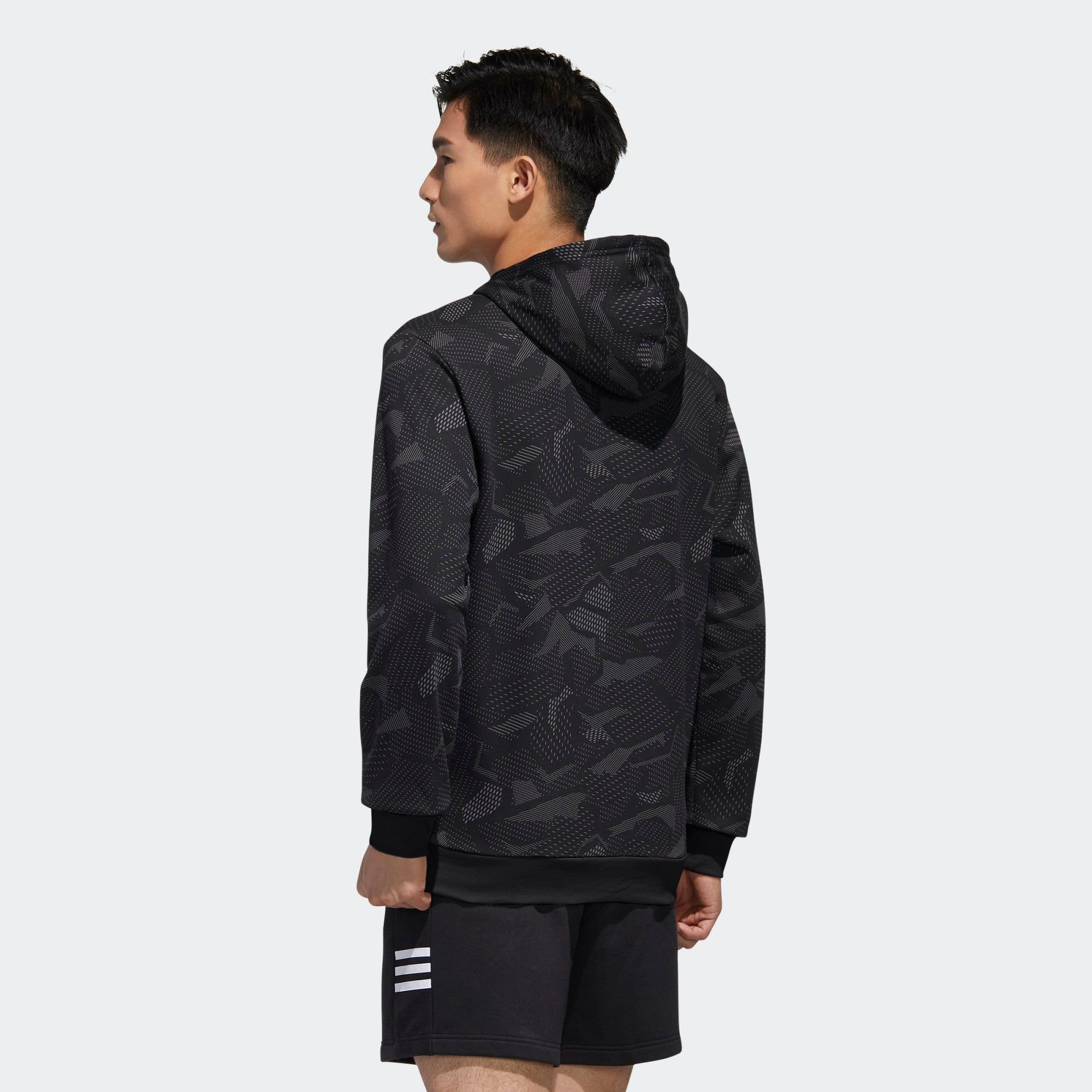  adidas Essentials Allover Print Hoodie - Black 