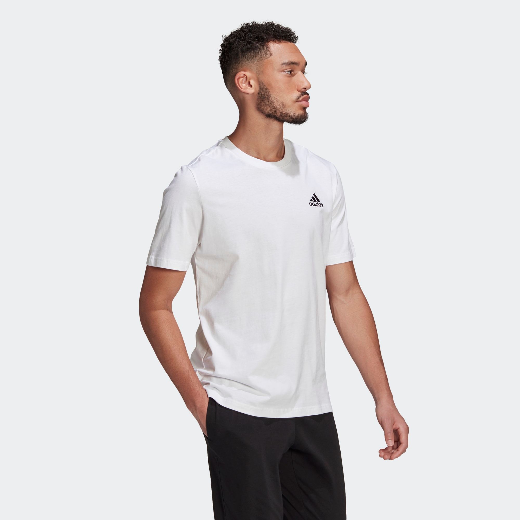  adidas Essentials Embroidered Small Logo Tee - White 