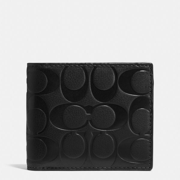  Coach Compact ID Wallet in Signature Leather - Black 