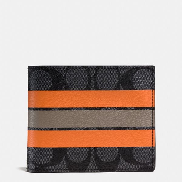  Coach Compact ID Wallet in Varsity Signature - Charcoal 