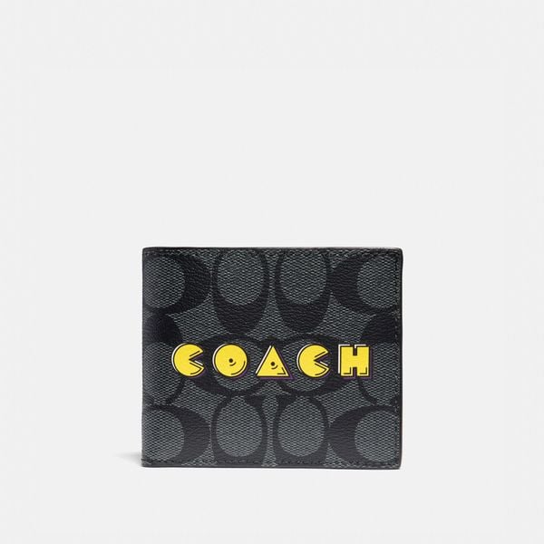  Coach ID Billfold Wallet In Signature Canvas Pac-Man Coach Script 