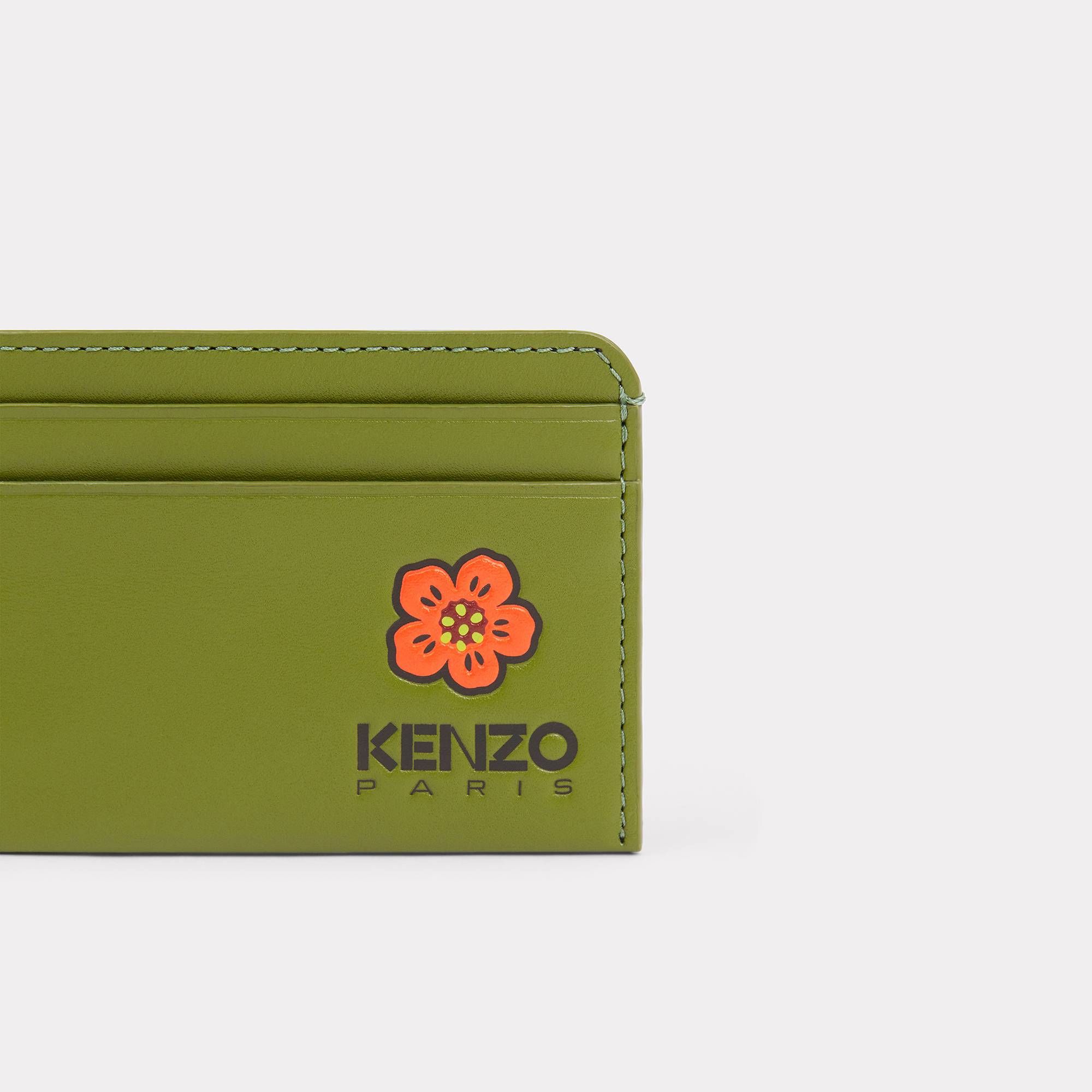 KENZO Leather 'Boke Flower' Card Holder - Khaki 