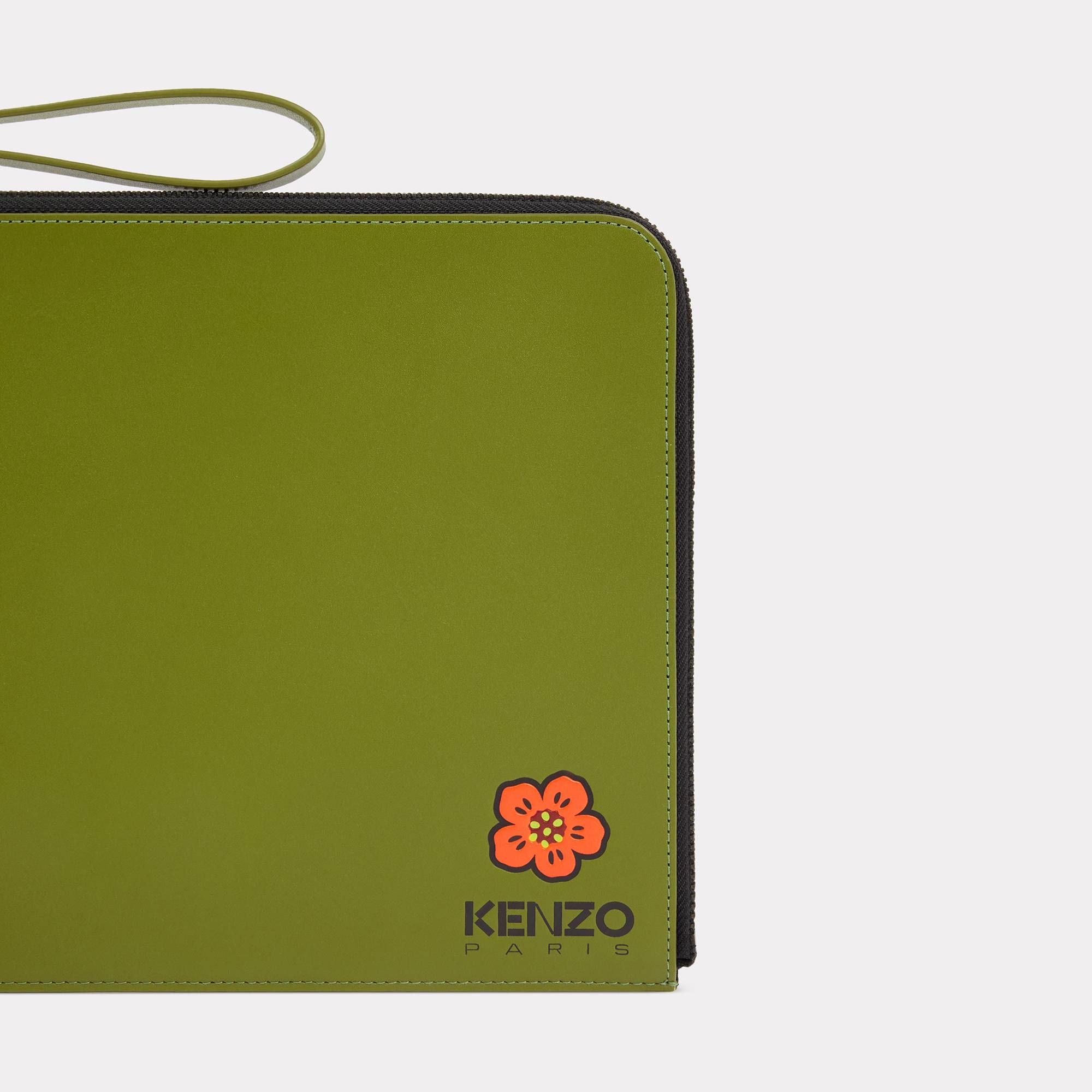  KENZO Large 'Boke Flower' Leather Clutch - Khaki 