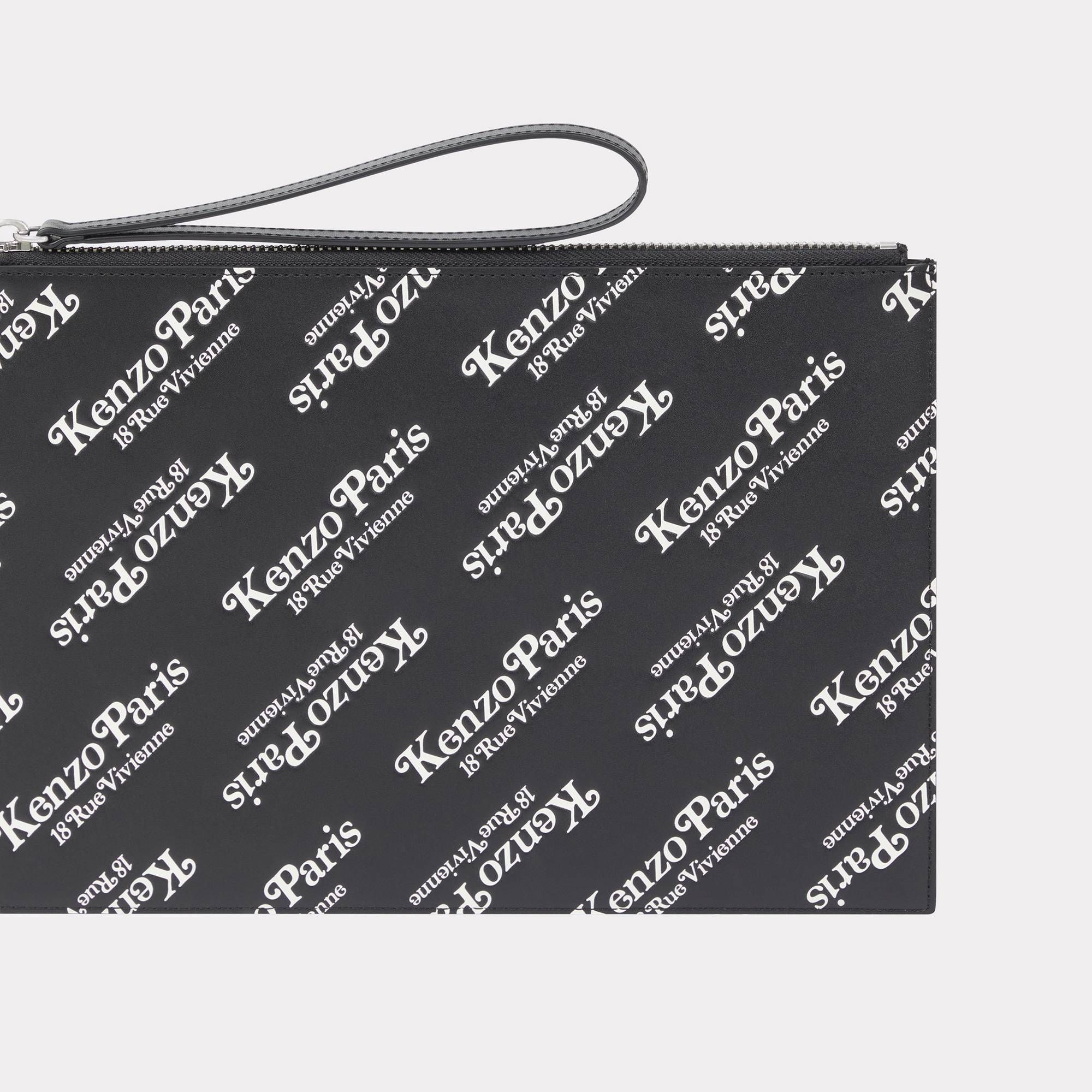  'KENZOGRAM' Large Leather Pouch - Black 