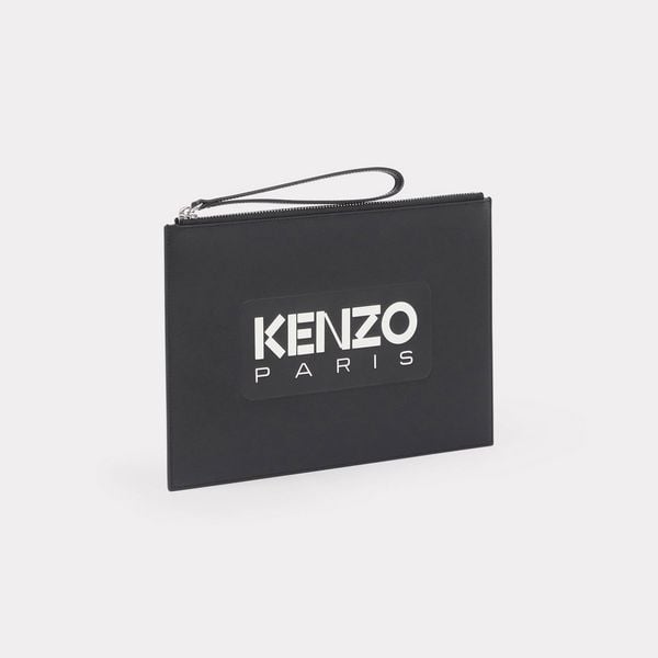  'KENZO Emboss' Large Leather Clutch - Black 