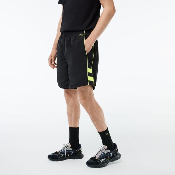  Lacoste Relaxed Fit Recycled Fiber Embroidered Shorts - Black 