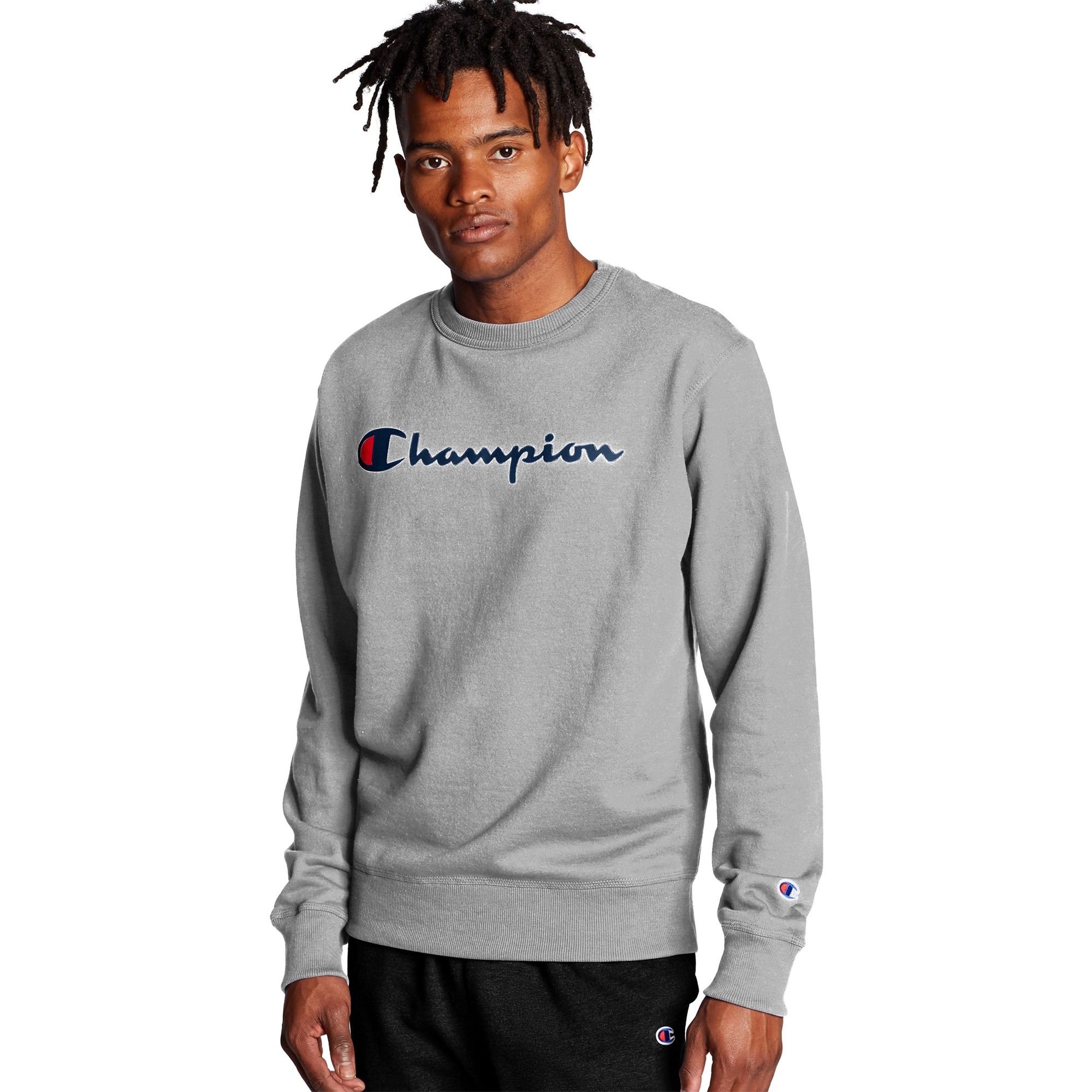  Champion Powerblend Crew Script Logo - Oxford Grey 