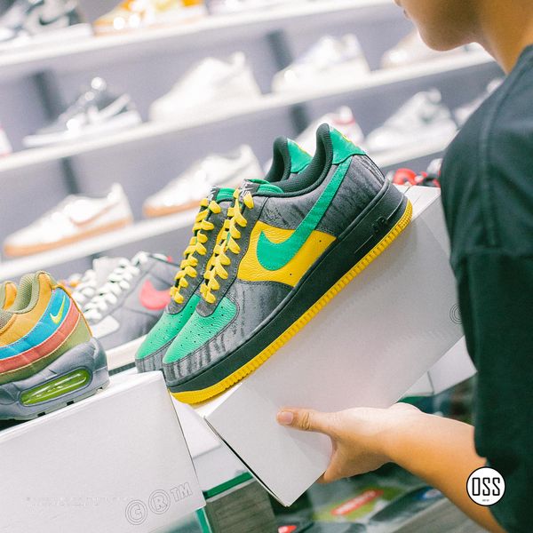  Nike Air Force 1 Low By You - Black Satin /  Tour Yellow / Malachite 