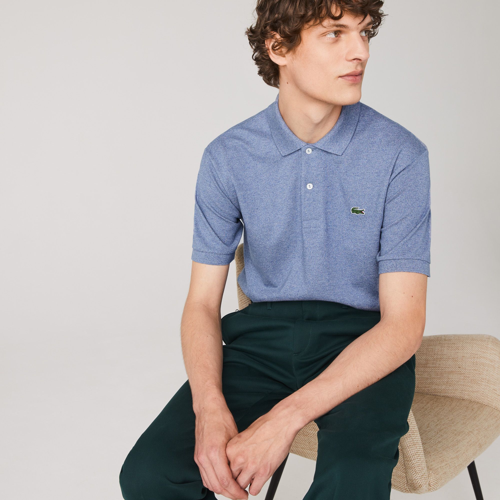  Lacoste Classic Fit Heathered Petit Piqué Cotton Polo - Blue Chine 