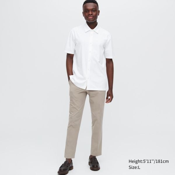  Uniqlo AIRism Full Open Short Sleeve Polo Shirt - White 