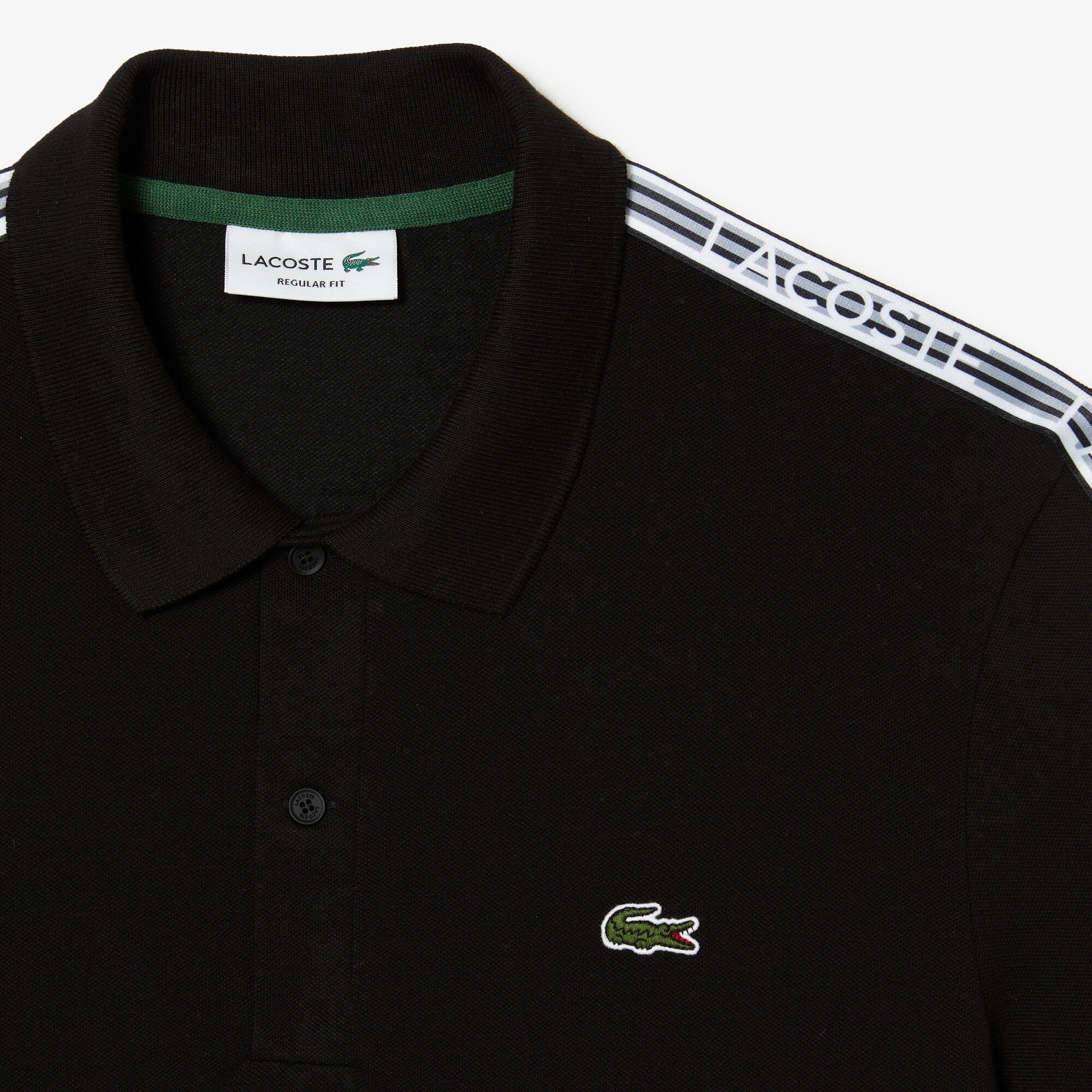  Lacoste Logo Stripe Piqué Polo Shirt - Black 