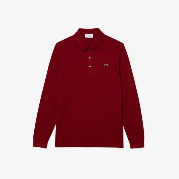  Lacoste Long Sleeved Slim Fit Stretch Polo Shirt - Bordeaux 