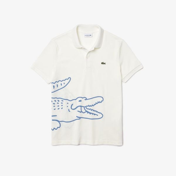  Lacoste Regular Fit Crocodile Print Cotton Piqué Polo - White 