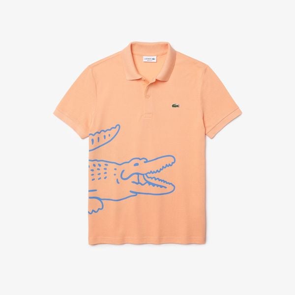  Lacoste Regular Fit Crocodile Print Cotton Piqué Polo - Light Orange 