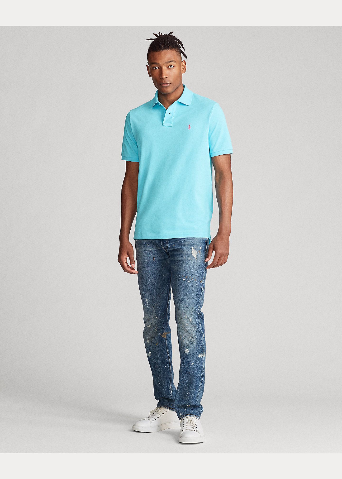  Ralph Lauren The Iconic Mesh Polo Shirt - French Turquoise/Pink (Slim) 