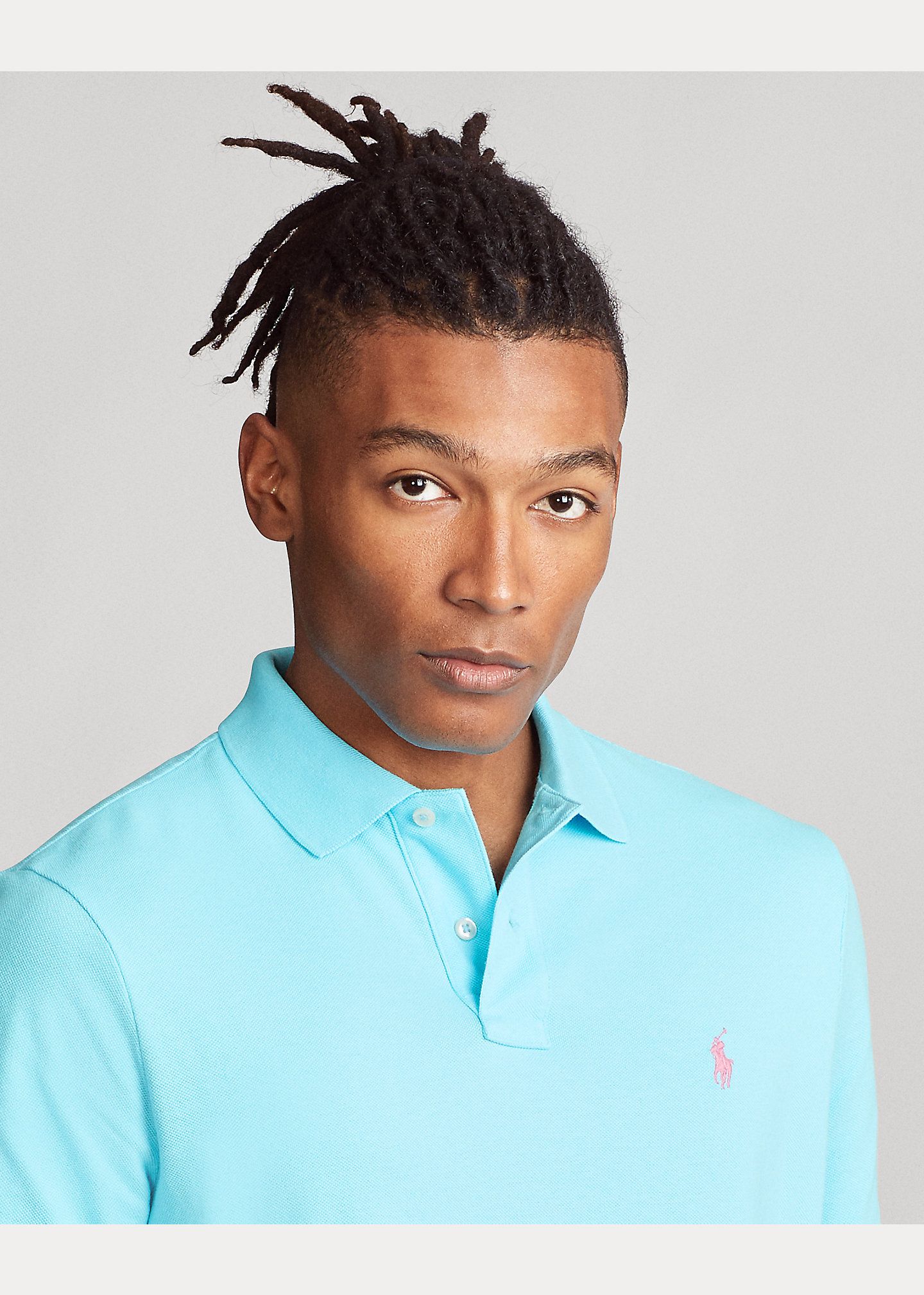  Ralph Lauren The Iconic Mesh Polo Shirt - French Turquoise/Pink (Slim) 