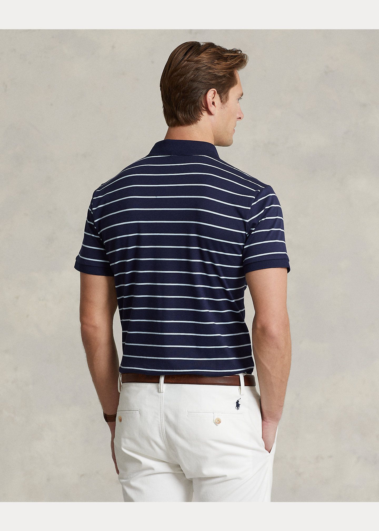  Ralph Lauren Soft Cotton Polo Shirt - Navy Blue Stripe (Custom Slim) 