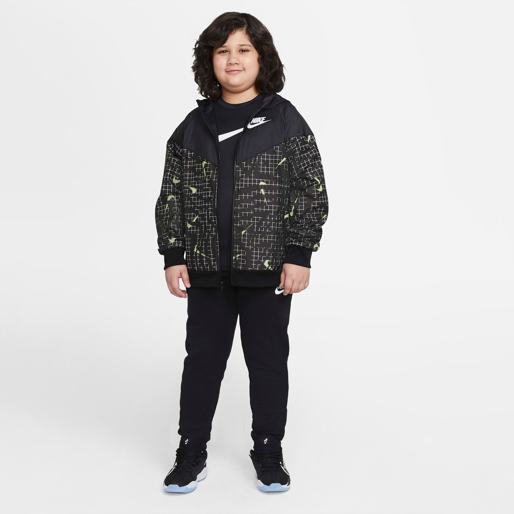  Nike Sporstwear Windrunner Kid Jacket - Black/Barely Volt 