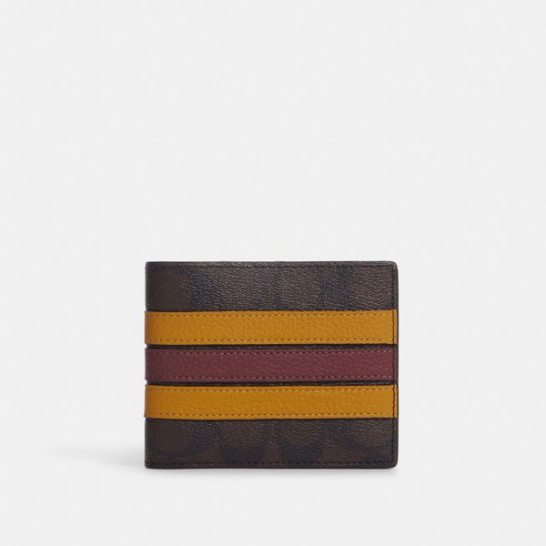  Coach 3 In 1 Wallet In Signature Canvas With Varsity Stripe - Mahogany / Buttercup 