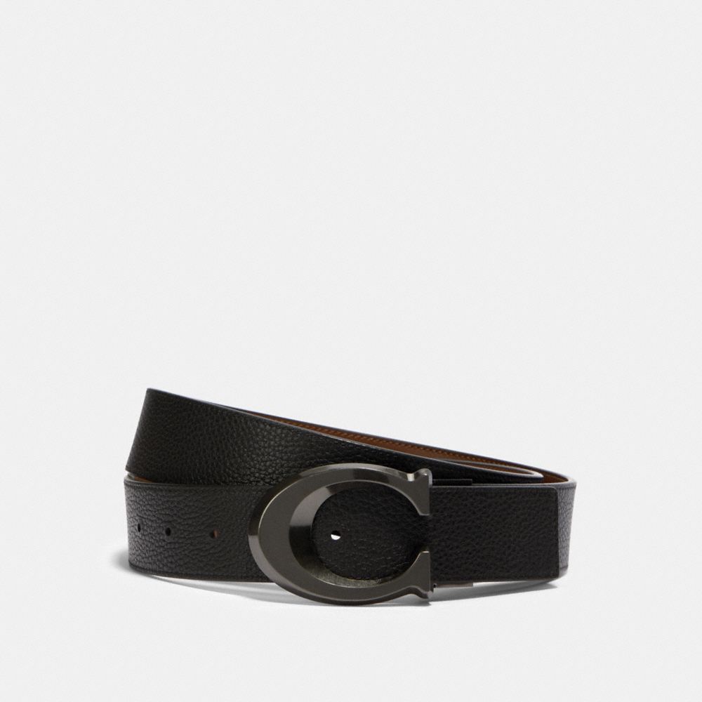  Coach Signature Buckle Cut To Size Reversible Belt 38mm - Black/Dark Saddle 