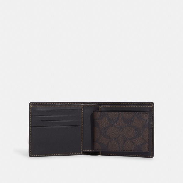  Coach 3 In 1 Wallet In Signature Canvas With Varsity Stripe - Mahogany / Buttercup 