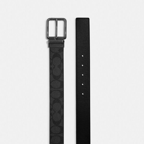  Coach Harness Buckle Cut To Size Reversible Belt In Signature Canvas 38mm - Charcoal/Black 