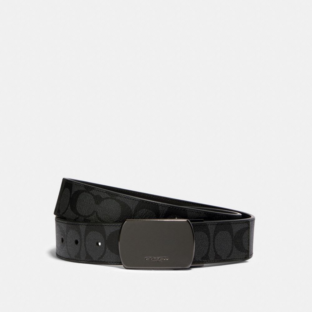  Coach Plaque Buckle Cut To Size Reversible Belt In Signature Canvas 38mm - Charcoal/Black 