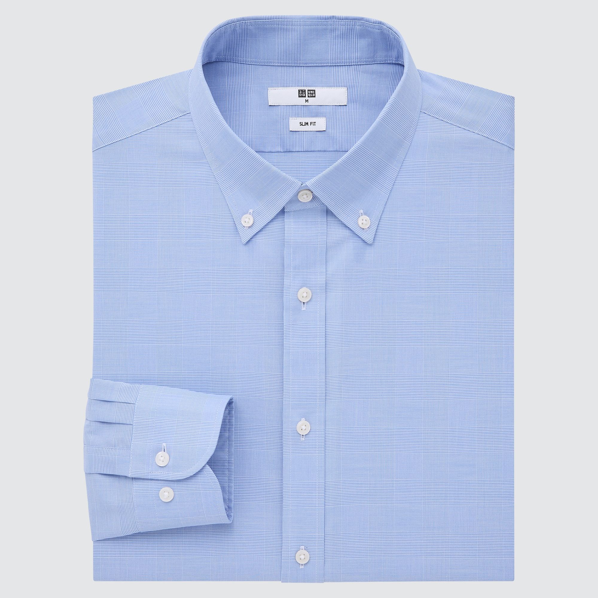  Uniqlo Easy Care Checked Stretch Long Sleeve Shirt - Blue (Slim Fit) 