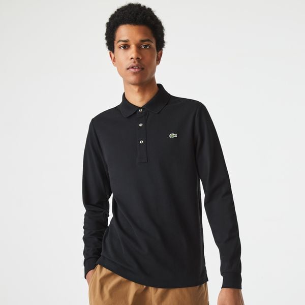  Lacoste Long Sleeved Slim Fit Stretch Polo Shirt - Black 