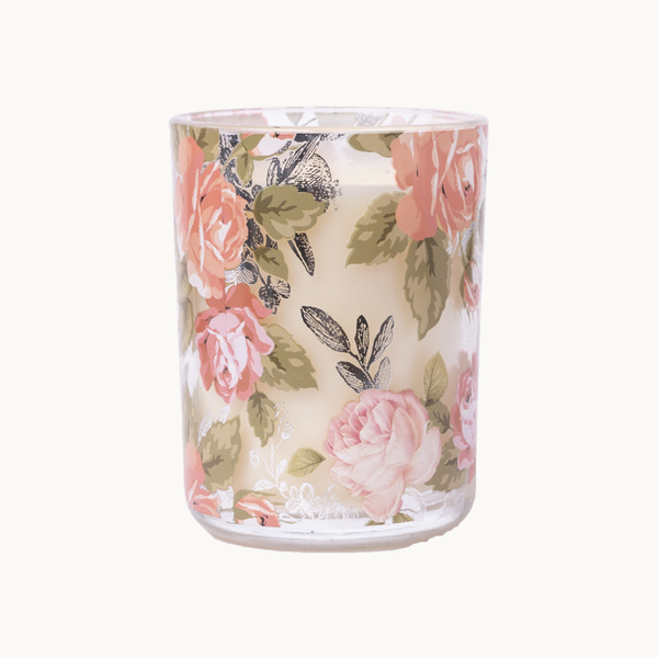  Glass Candle Wth Floral 250g 