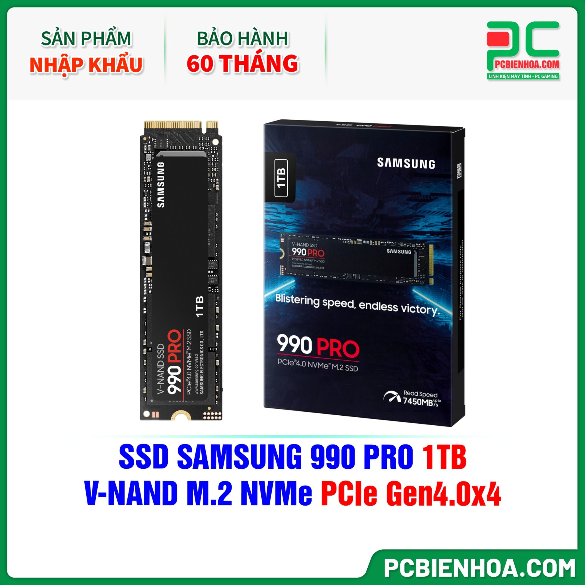  SSD SAMSUNG 990 PRO 1TB - V-NAND M.2 NVMe PCIe Gen4.0x4 ( MZ-V9P1T0BW ) ( HÀNG NHẬP KHẨU ) 
