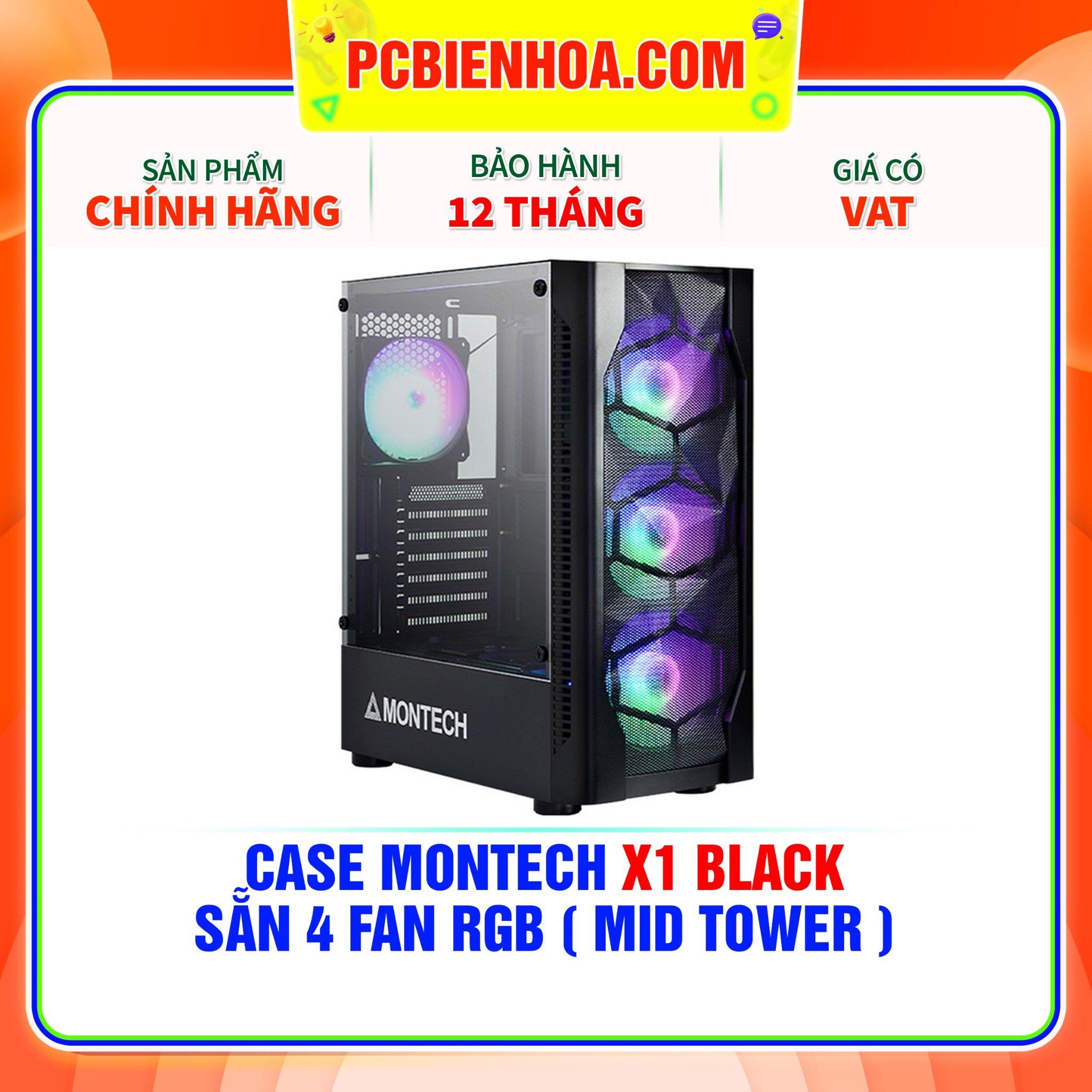  CASE MONTECH X1 BLACK - SẴN 4 FAN RGB ( MID TOWER ) 