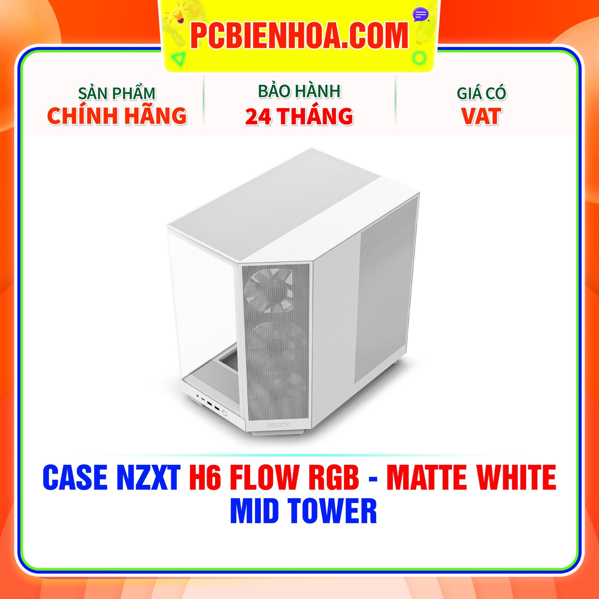  CASE NZXT H6 FLOW RGB - MATTE WHITE  ( MID TOWER ) 