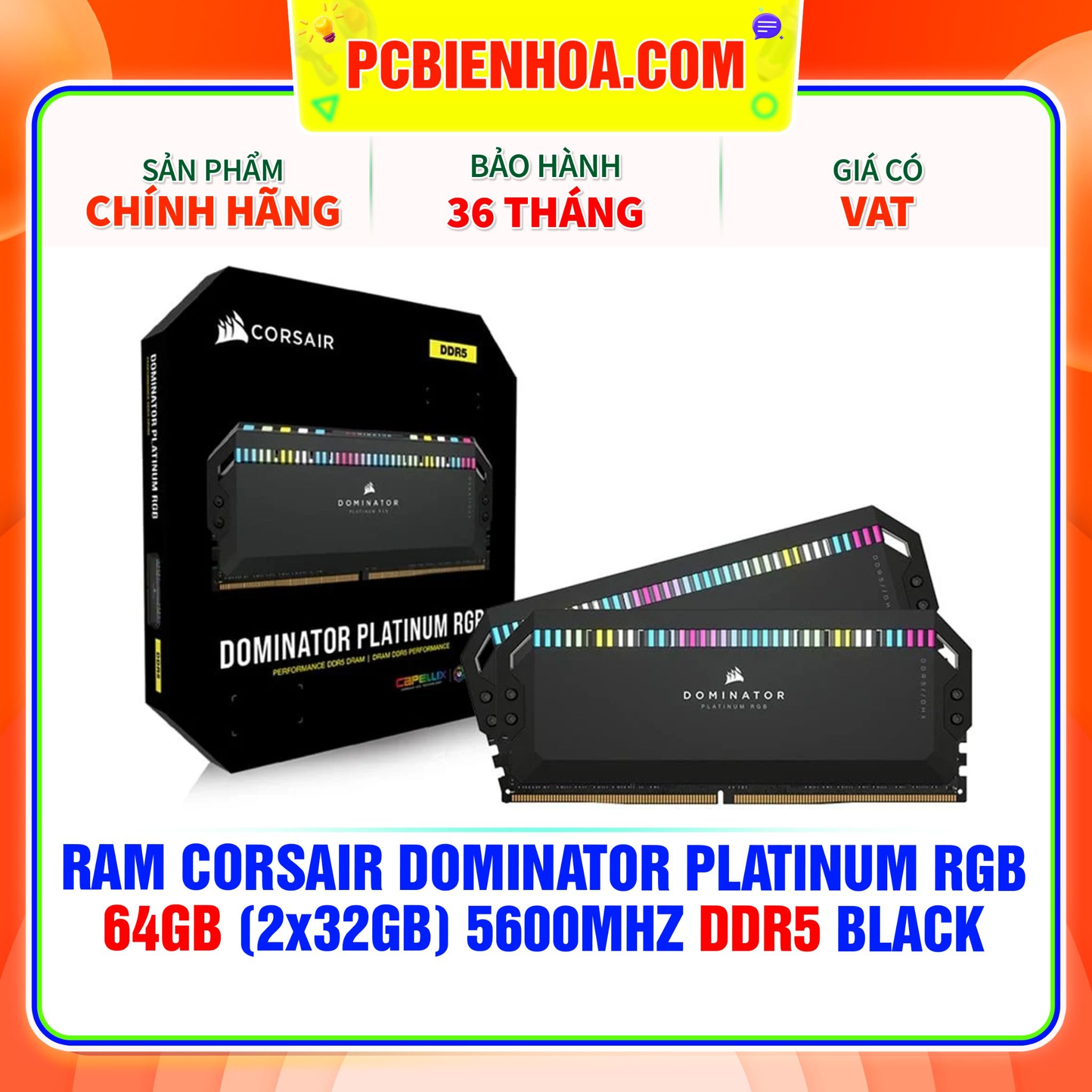  RAM CORSAIR DOMINATOR PLATINUM RGB 64GB (2X32GB) 5600MHZ DDR5 C40 BLACK 