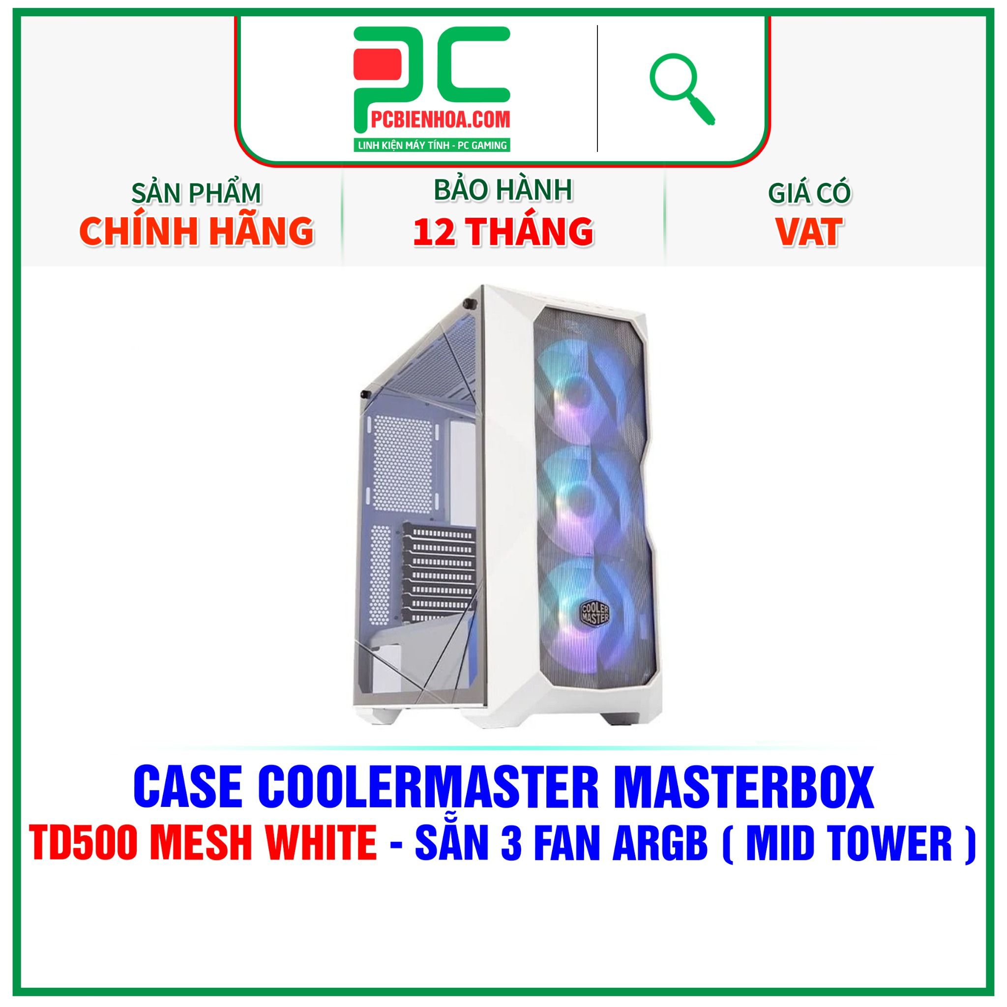  CASE COOLERMASTER MASTERBOX TD500 MESH WHITE - SẴN 3 FAN ARGB ( MID TOWER ) 