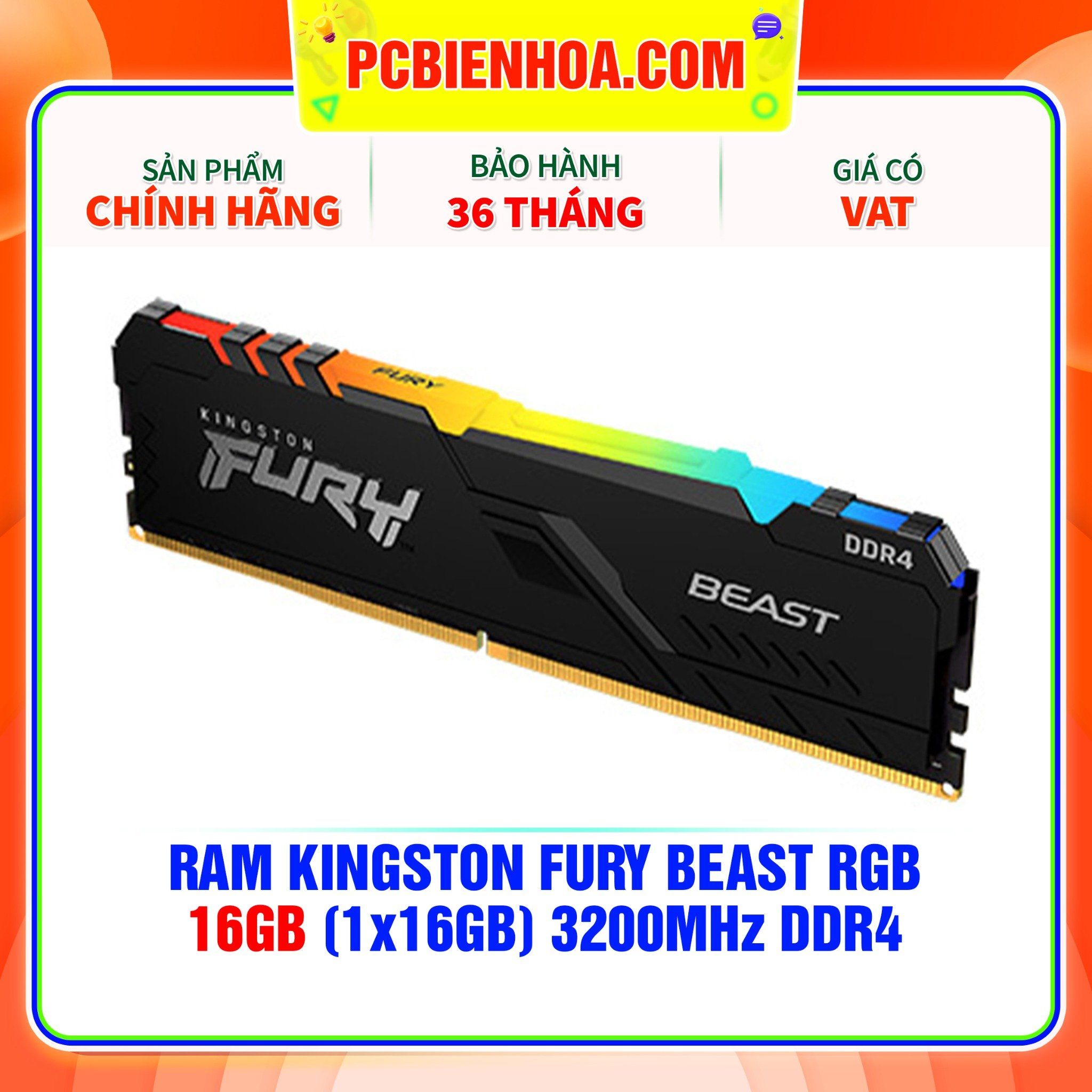  RAM KINGSTON FURY BEAST RGB 16GB (1x16GB) 3200MHz DDR4 ( KF432C16BBA/16 ) 