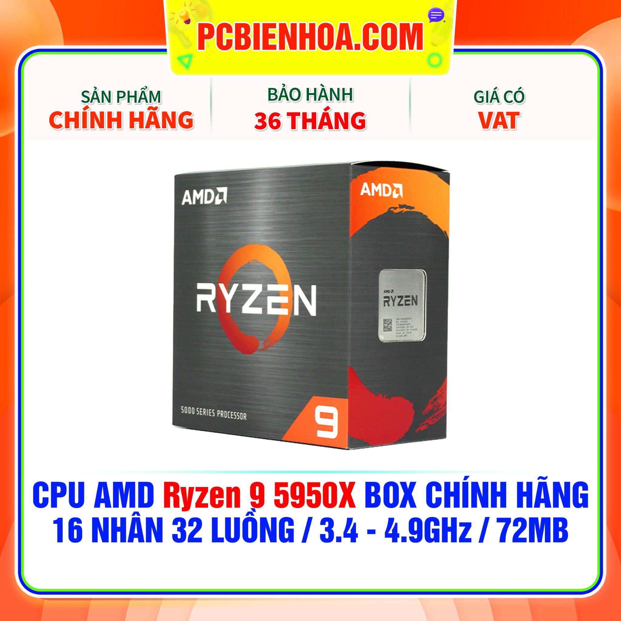  CPU AMD Ryzen 9 5950X BOX CHÍNH HÃNG ( 16 NHÂN 32 LUỒNG / 3.4 - 4.9 GHz / 72MB ) 