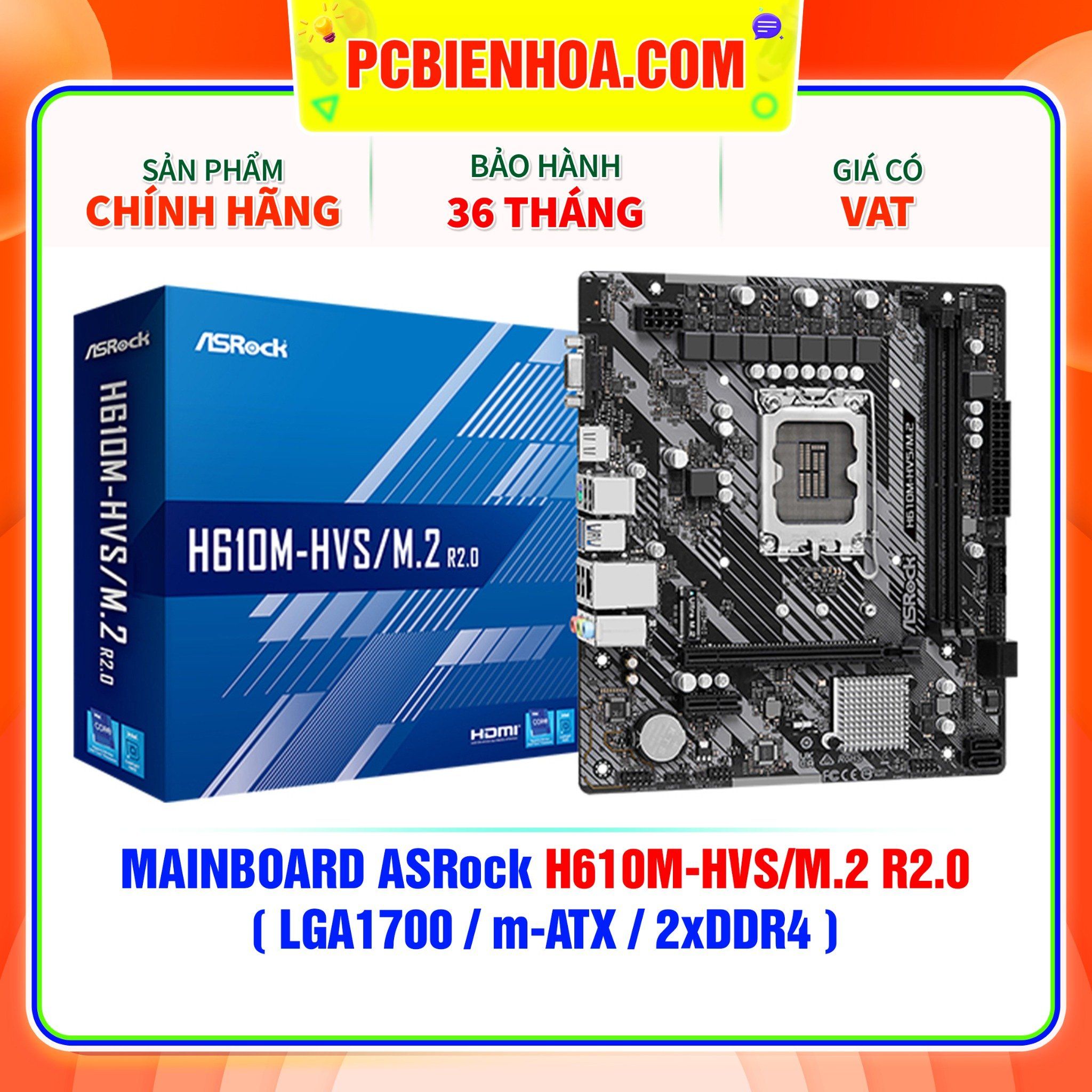  MAINBOARD ASRock H610M-HVS/M.2 R2.0 ( LGA1700 / m-ATX / 2xDDR4 ) 