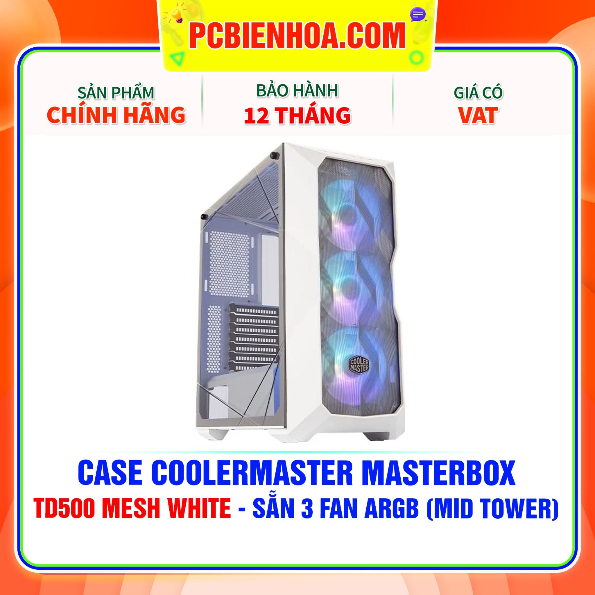  CASE COOLERMASTER MASTERBOX TD500 MESH WHITE - SẴN 3 FAN ARGB (MID TOWER) 